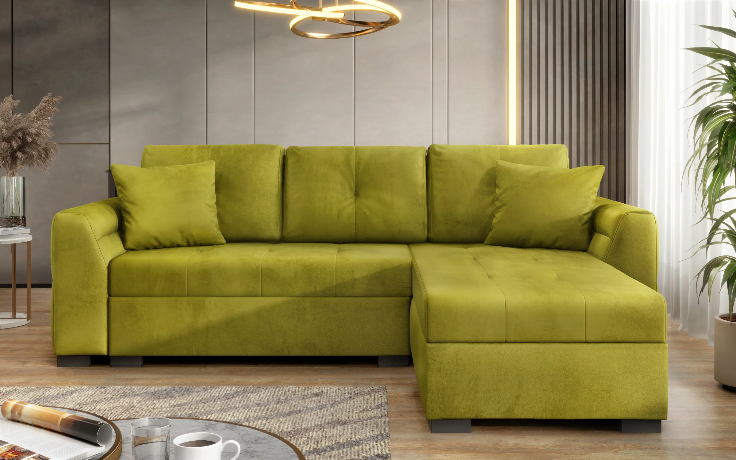 Contemporary Lime Green Sectional Sofa interior 3D visualization - detail 1