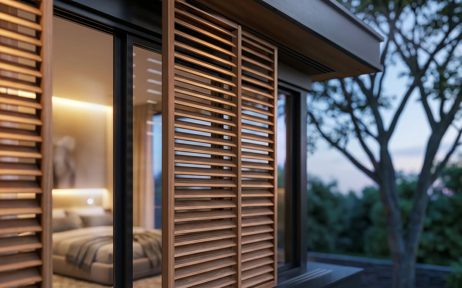 Contemporary Black Steel & Timber Residence at Night - detail 3