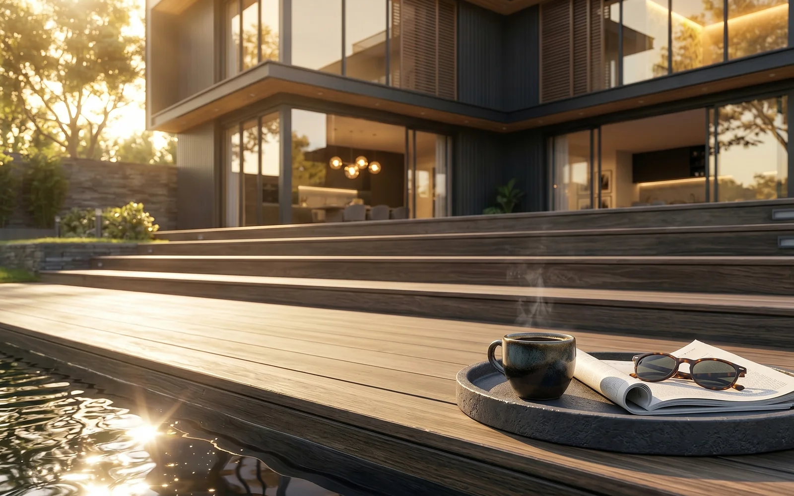 Contemporary Black Steel & Timber Residence at Night - detail 6