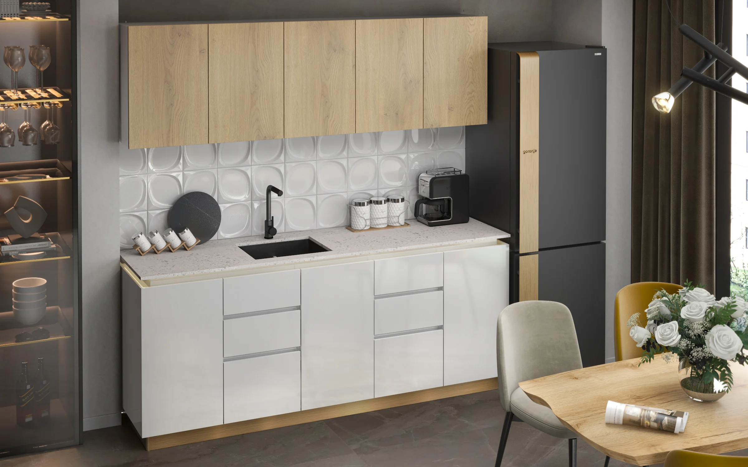 Modern Kitchen - Oak & White Gloss - detail 2