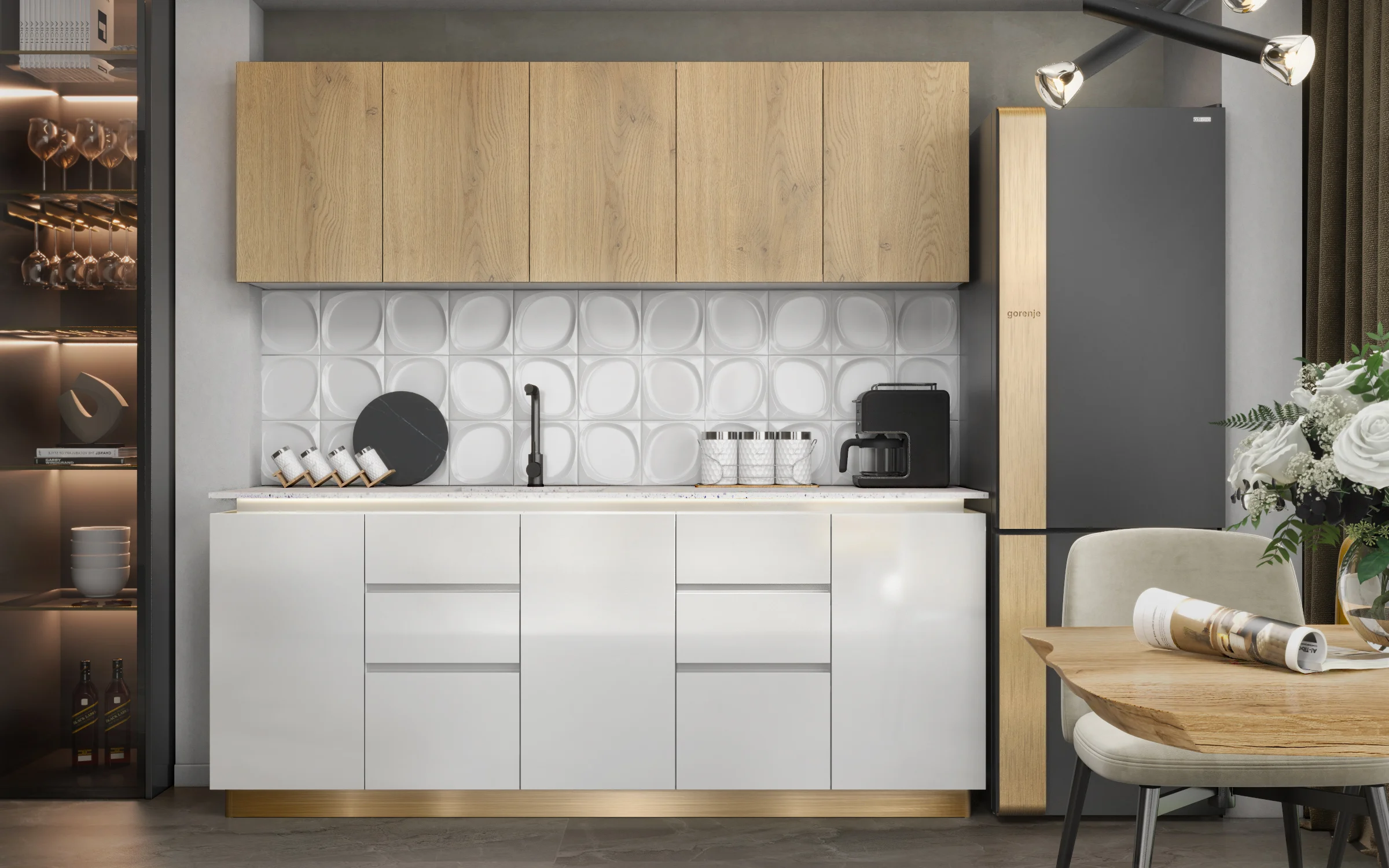 Modern Kitchen - Oak & White Gloss - detail 1