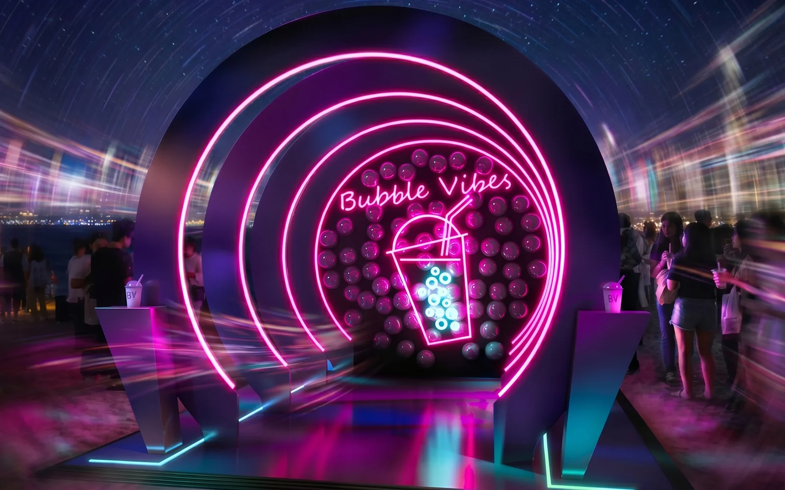 Futuristic Neon Installation for Bubble Tea Brand - detail 1