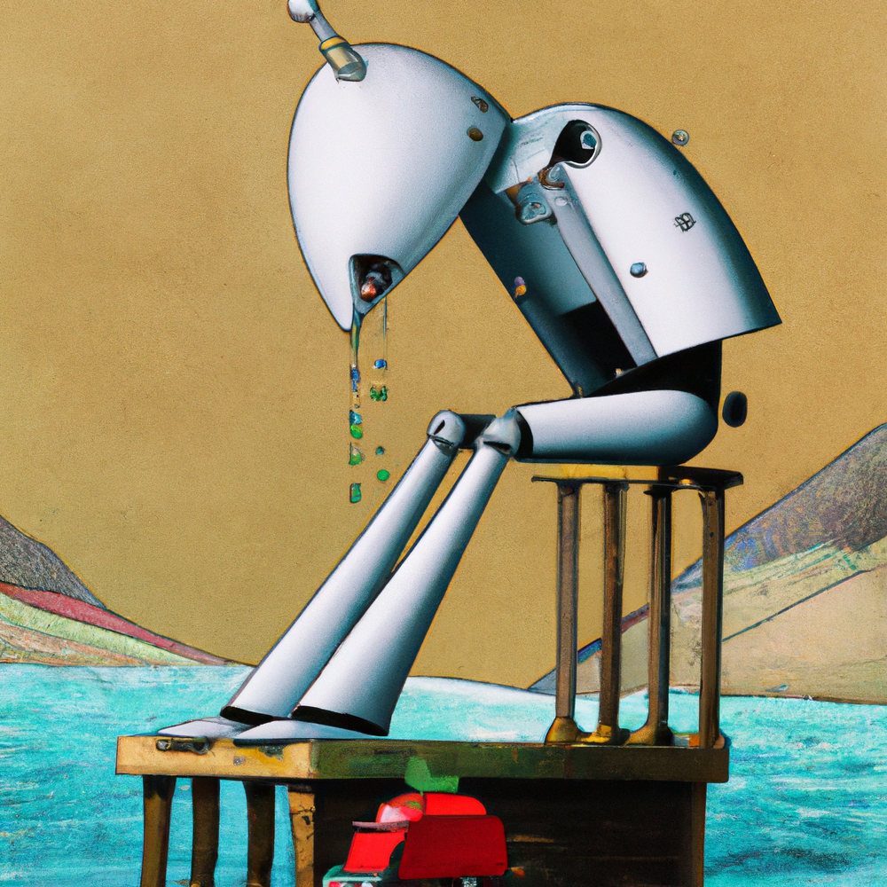 Dall-E generated image from the prompt "'Sad Robot' by Hieronymous Bosch"