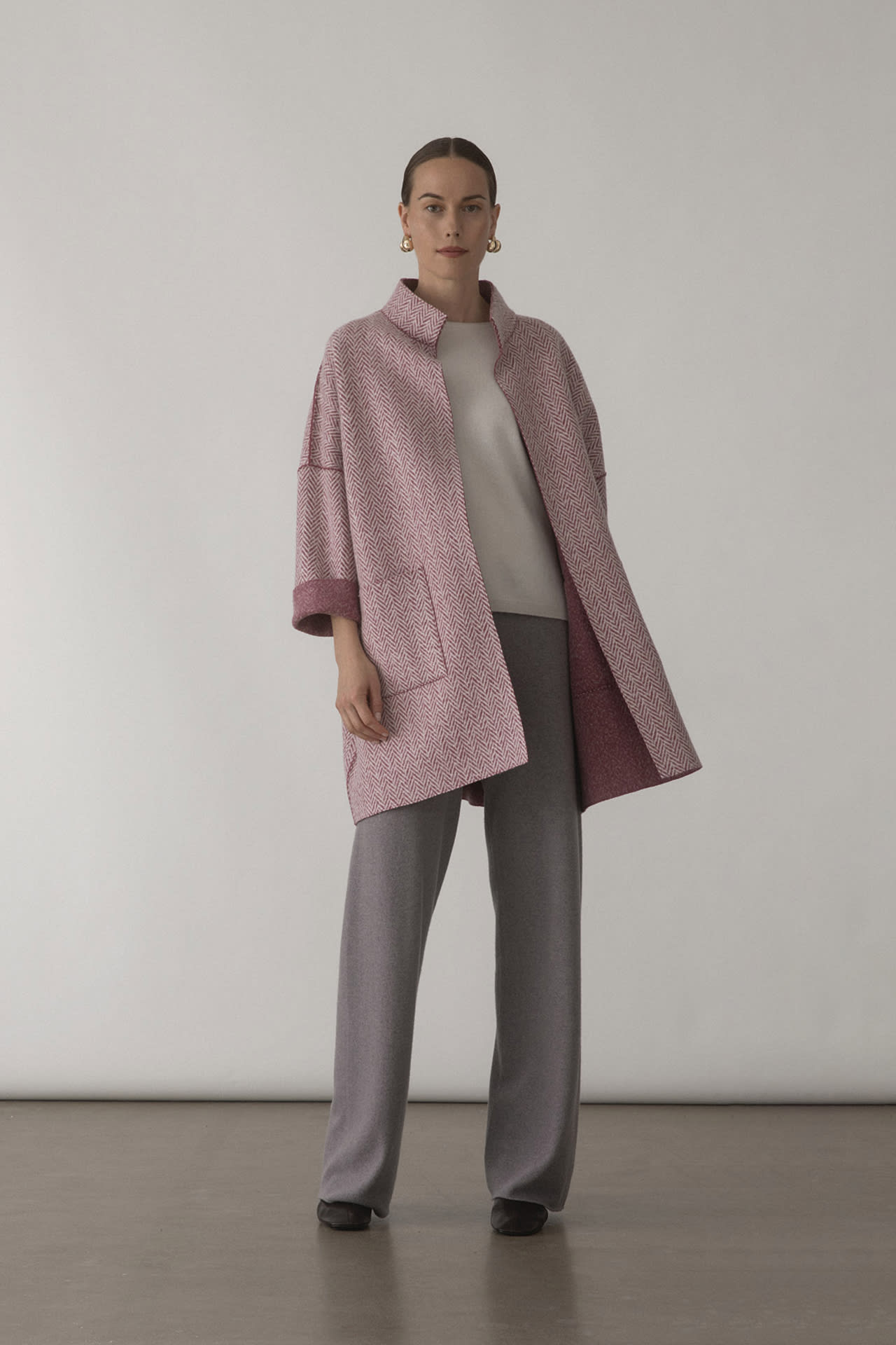 Lunaria Jacke lang, fischgrat, wendbar, Cashmere