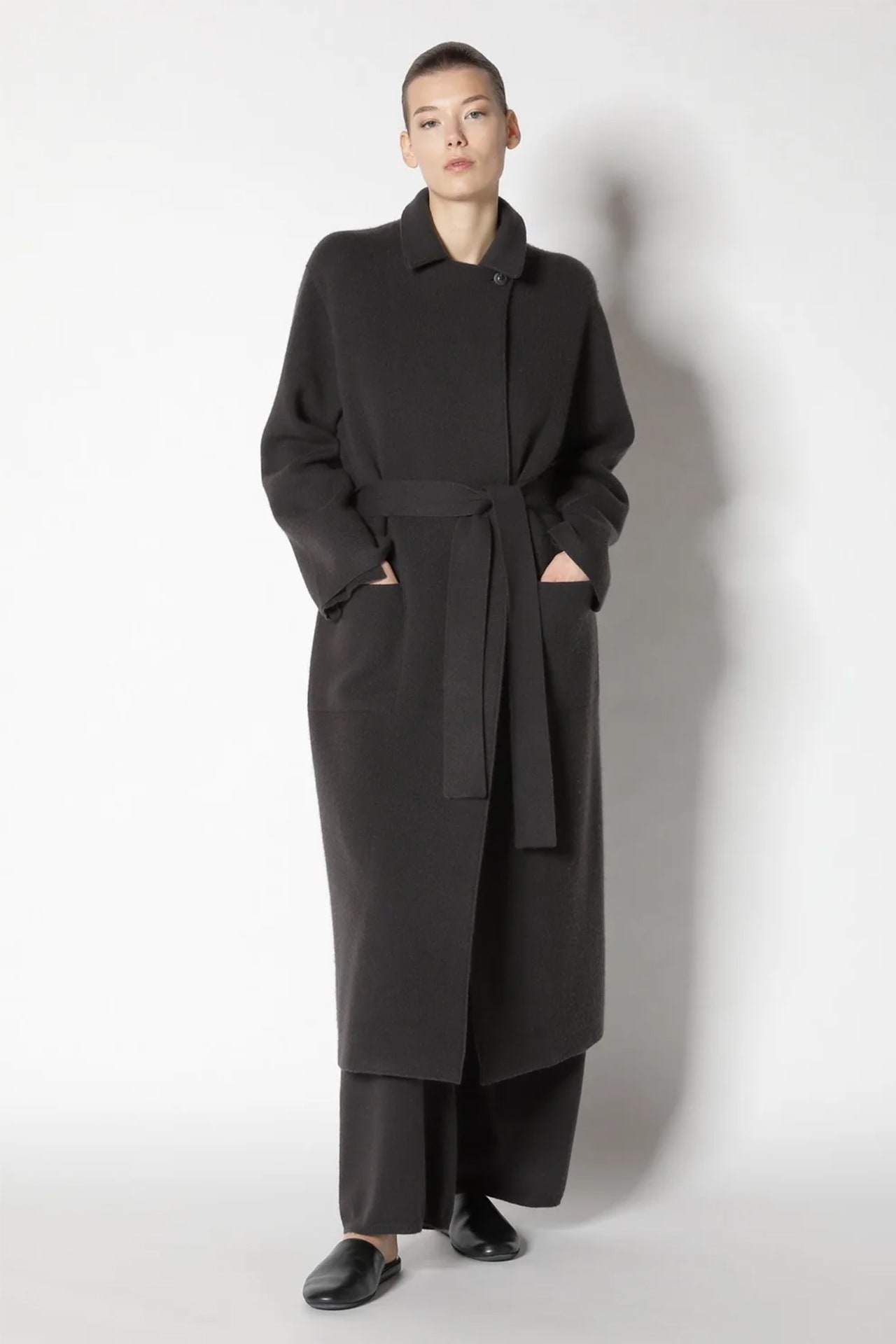 Sminfinity doubleface belted maxi coat, cashmere/cotton