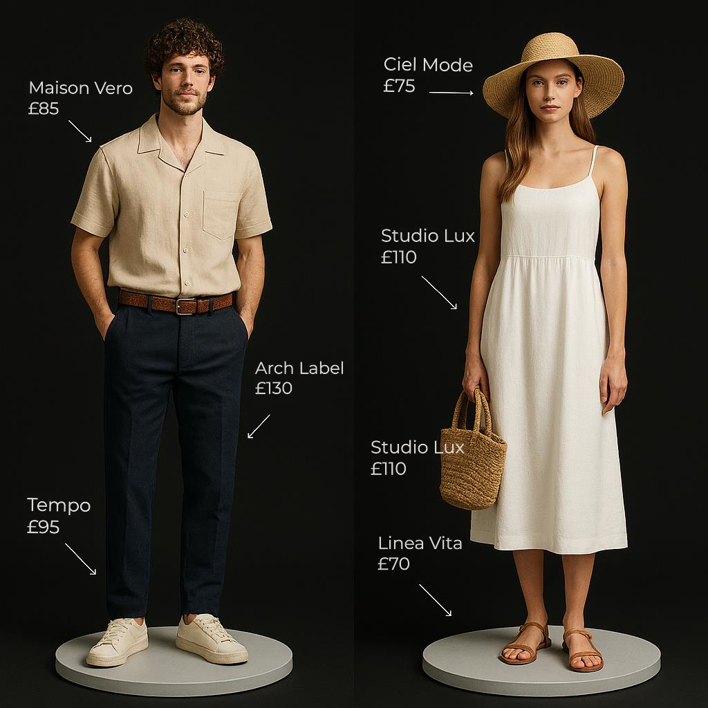 AI styled outfits — man and woman in summer looks
