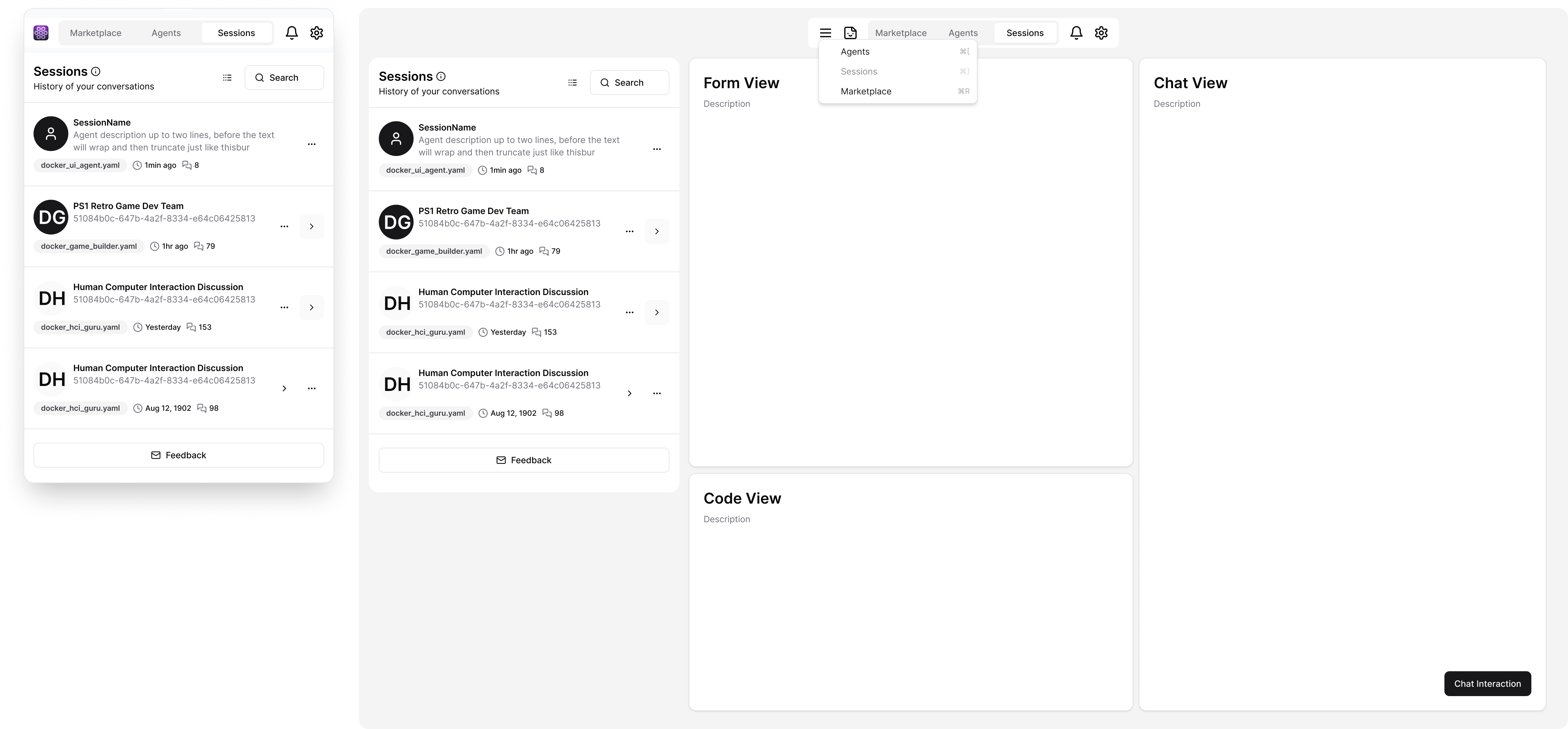 Full app view (responsive React Native)