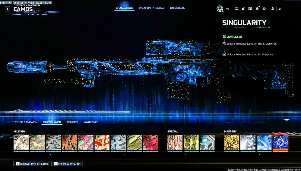 BO7 ✅ Level 55 ✅ 30 Singularity ✅ HandMade ✅ Singularity mastery camo