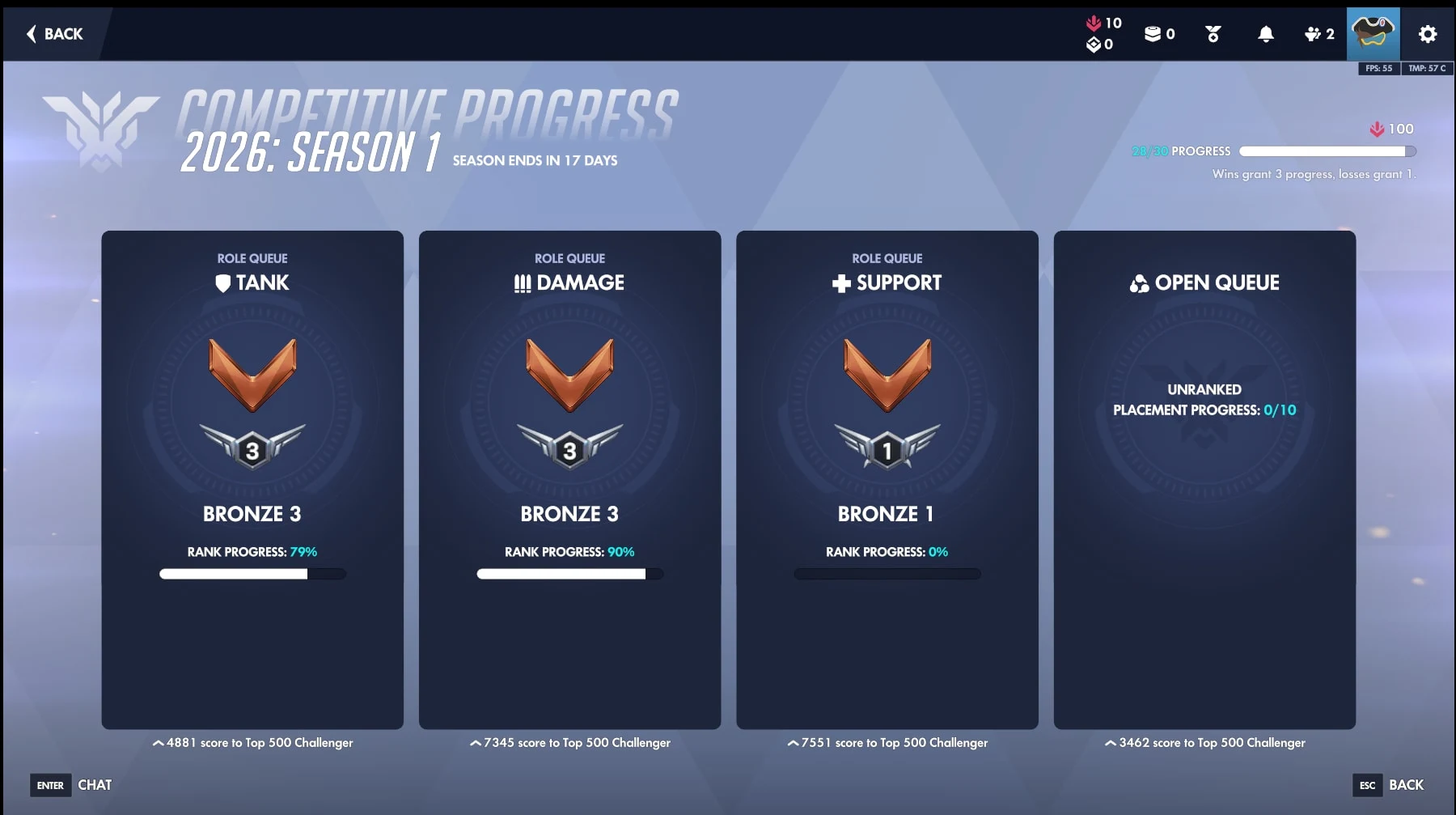 ❄️TRIPLE BRONZE ❄️ Bronze3 Tank丨Bronze1 Sup丨Bronze3 DPS丨RANKS | 1-10 Skins