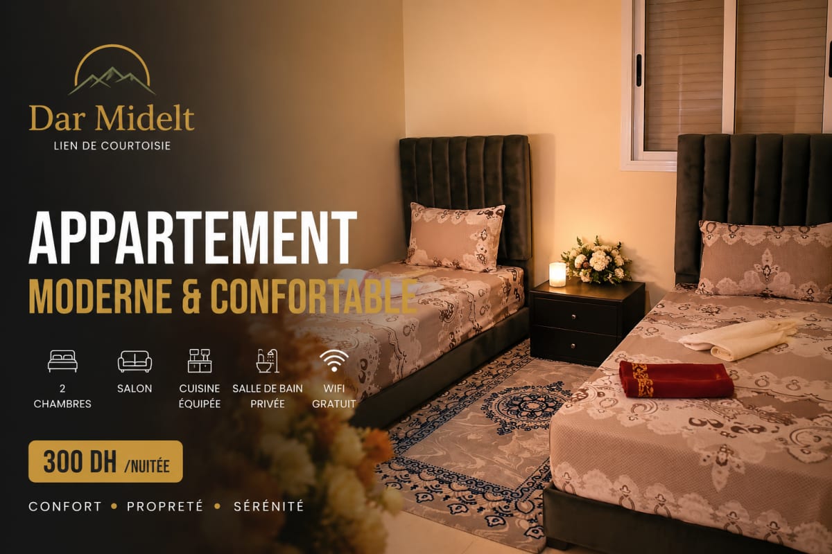 Appartement Familial Moderne à Midelt – 2 Chambres & Wifi Gratuit