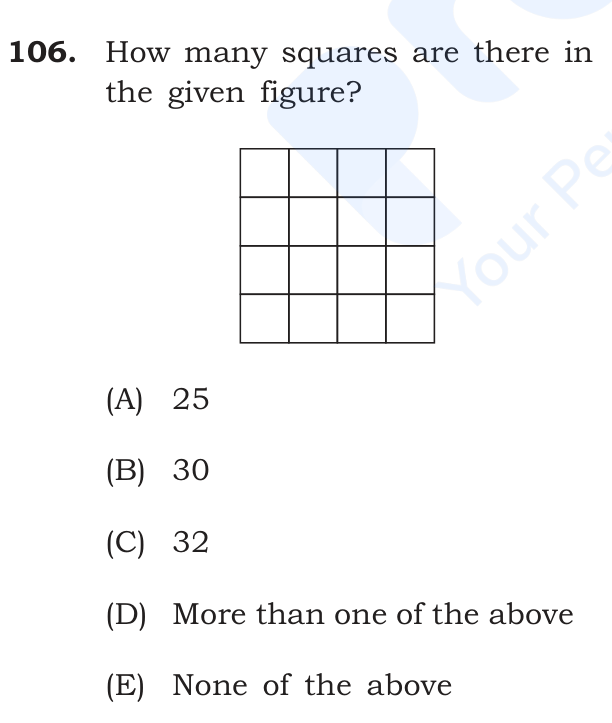How many squares are there in the given figure? (figure: a grid of 4 rows and 4 columns of small squares)