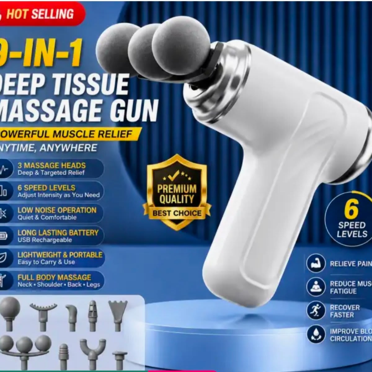 9-in-1 Deep Tissue 3-Head Massage Gun