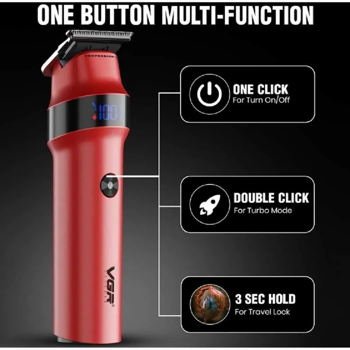 VGR V-987 Rosso Professional Beard and Moustache Trimmer for Men - 3