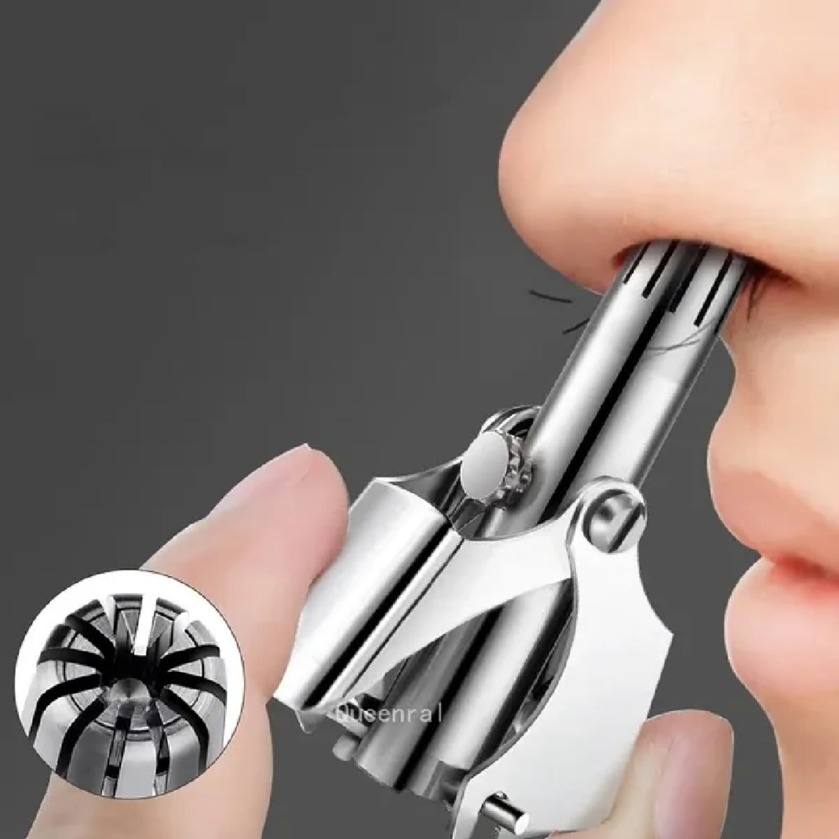 Manual Stainless Steel Nose Hair Trimmer - Painless & Safe Nose & Ear Hair Clipper with Cleaning Brush - 2