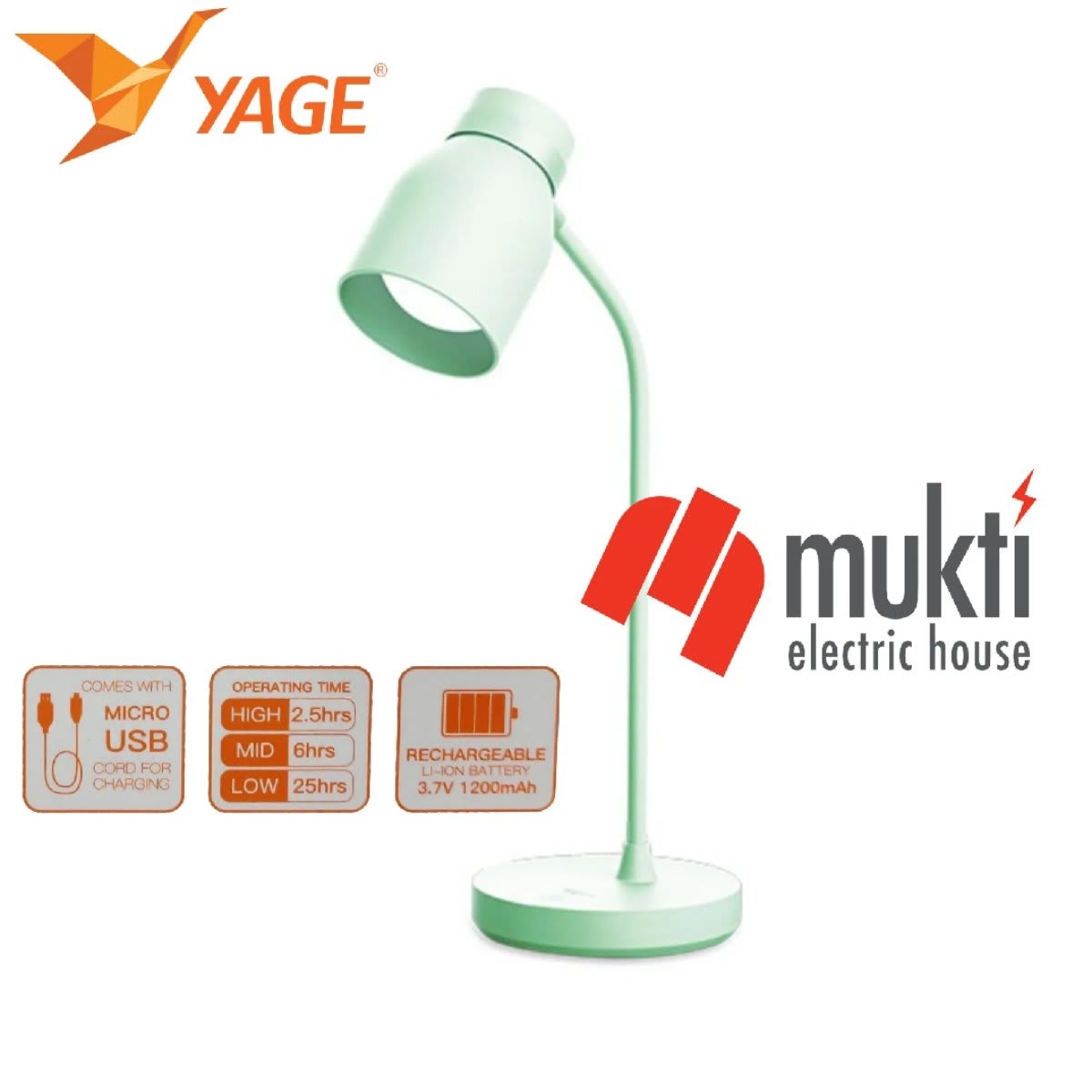 Yage Rechargeable LED Table Lamp - Eye-Protection Desk Light for Study, Work & Reading