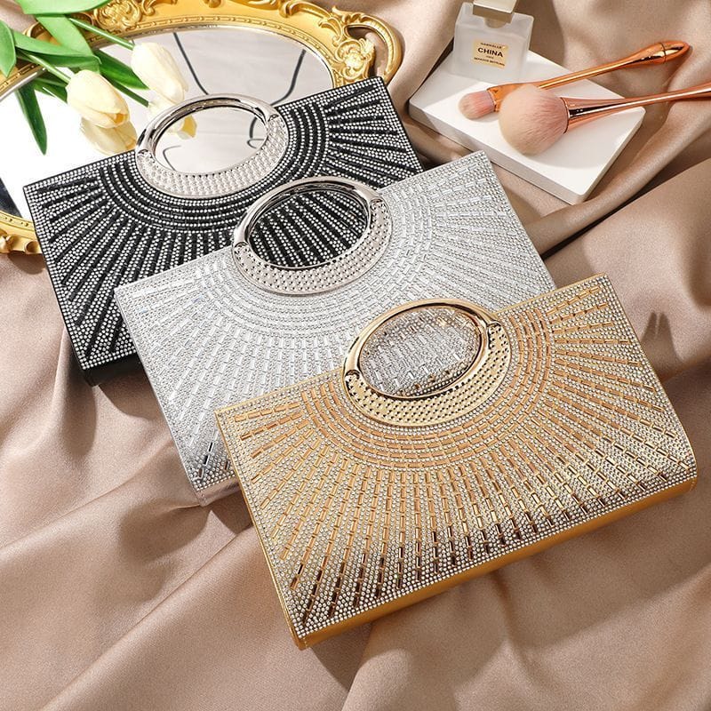 Luxury Rhinestone Evening Clutch Bag with Metal Handle
