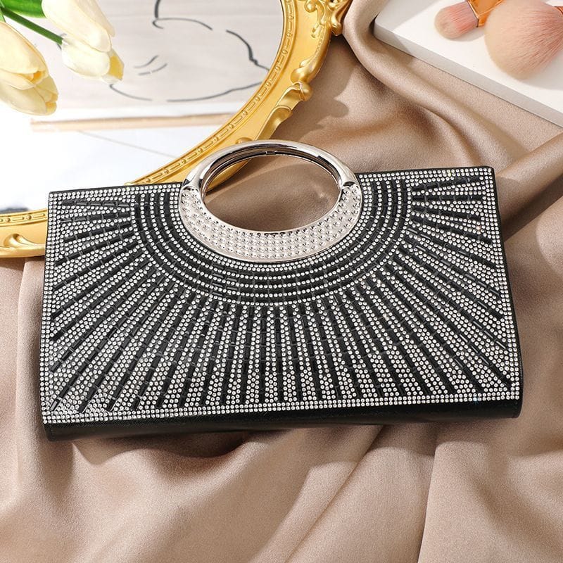 Luxury Rhinestone Evening Clutch Bag with Metal Handle - 2