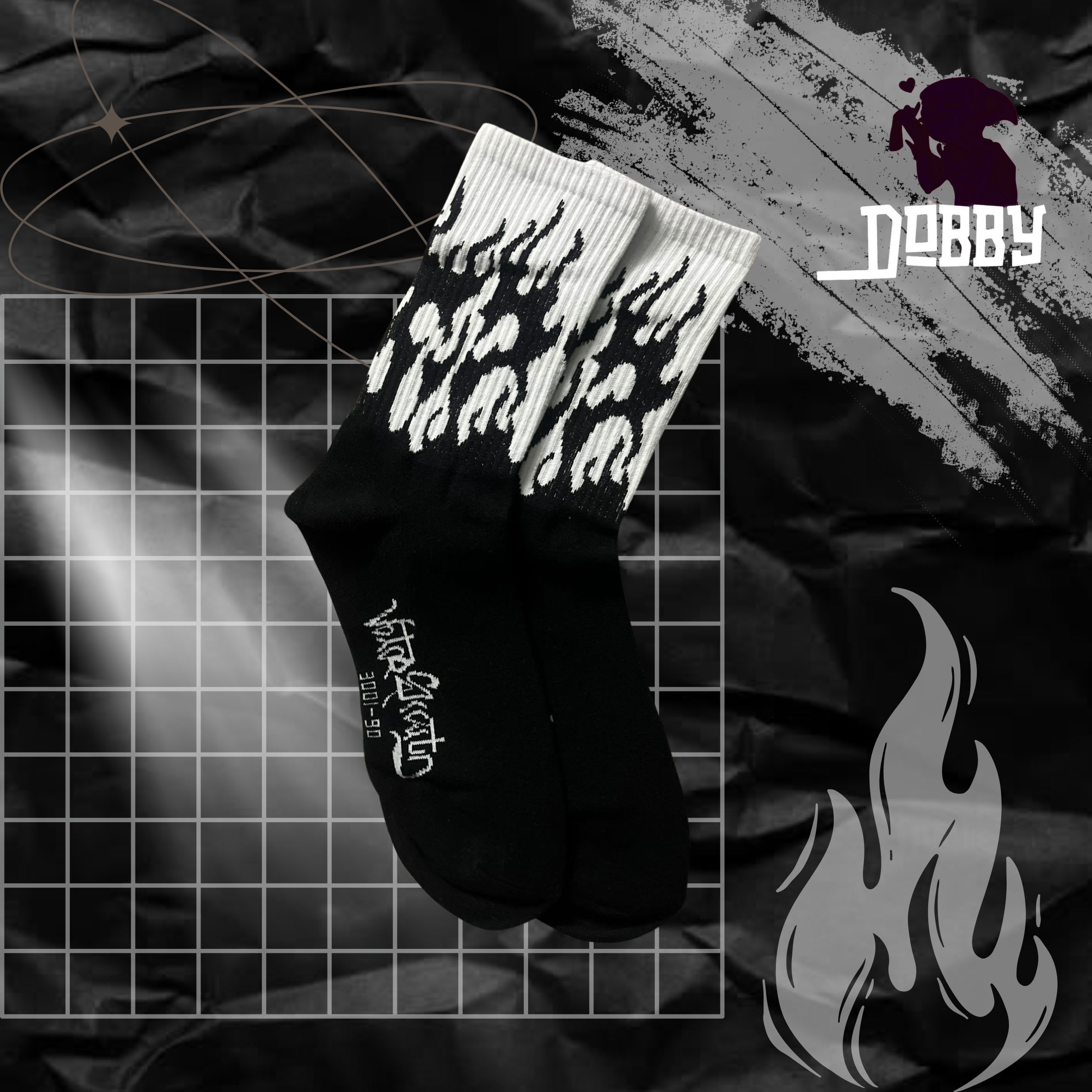 Black Flame White Top Black Socks