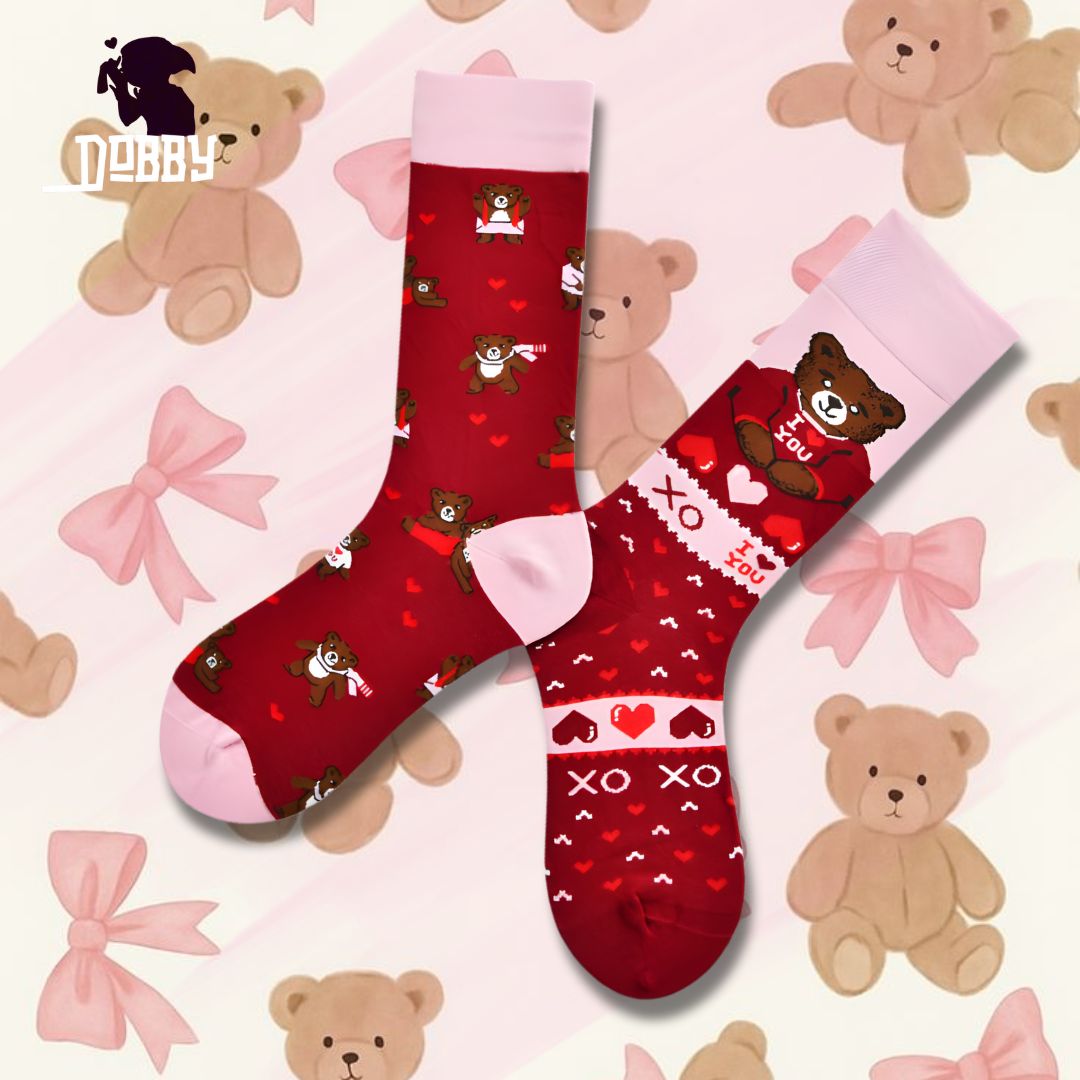Love & Teddy Bear Mismatched Socks
