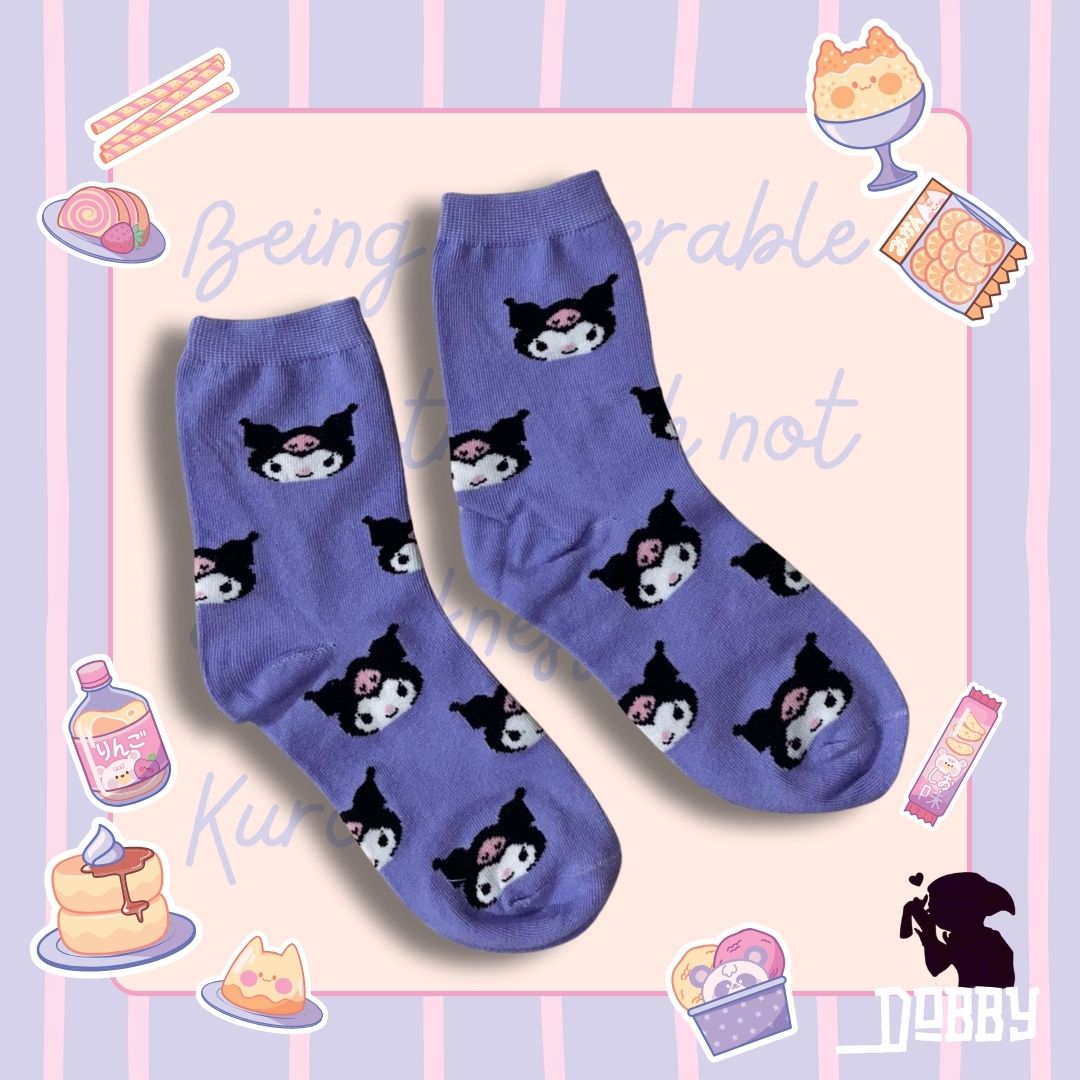Sanrio Kuromi Heads Purple Socks