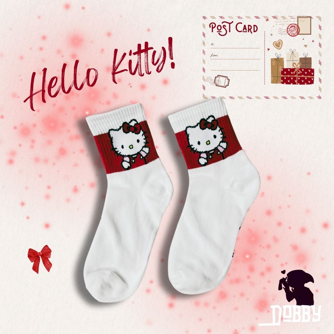 Sanrio Hello Kitty Red Ribbed White Socks