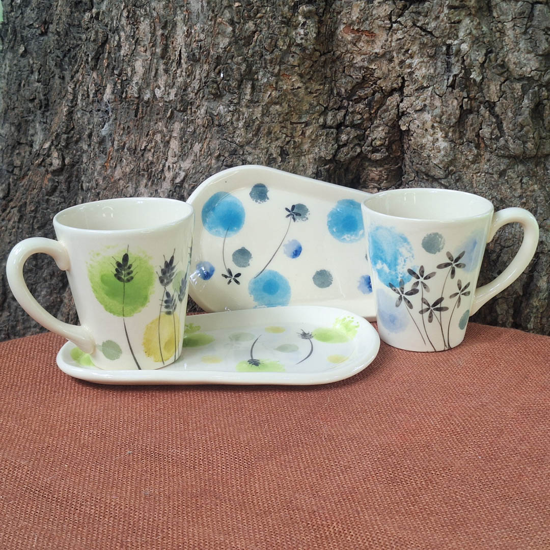 Taza Cónica y Platito Acuarela Planta - 4