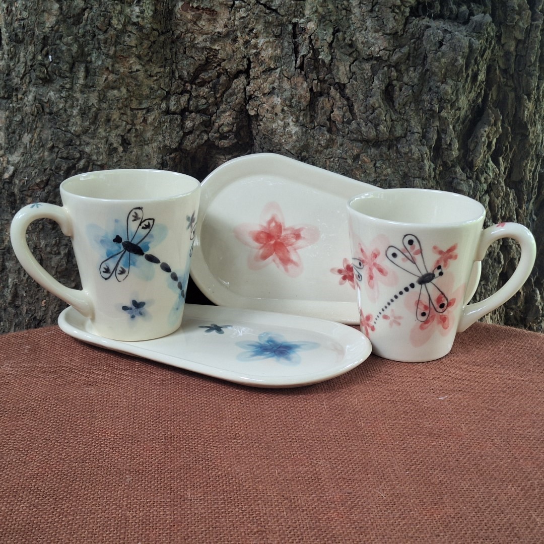 Taza Cónica y Platito Acuarela Libélula - 2