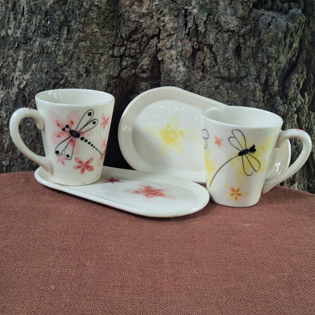 Taza Cónica y Platito Acuarela Libélula - 3