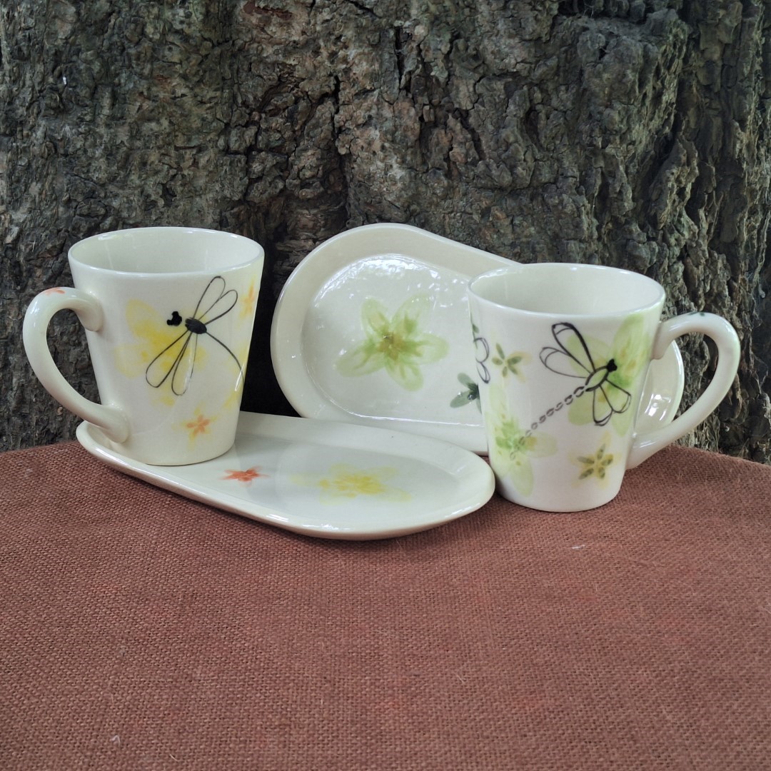 Taza Cónica y Platito Acuarela Libélula - 4