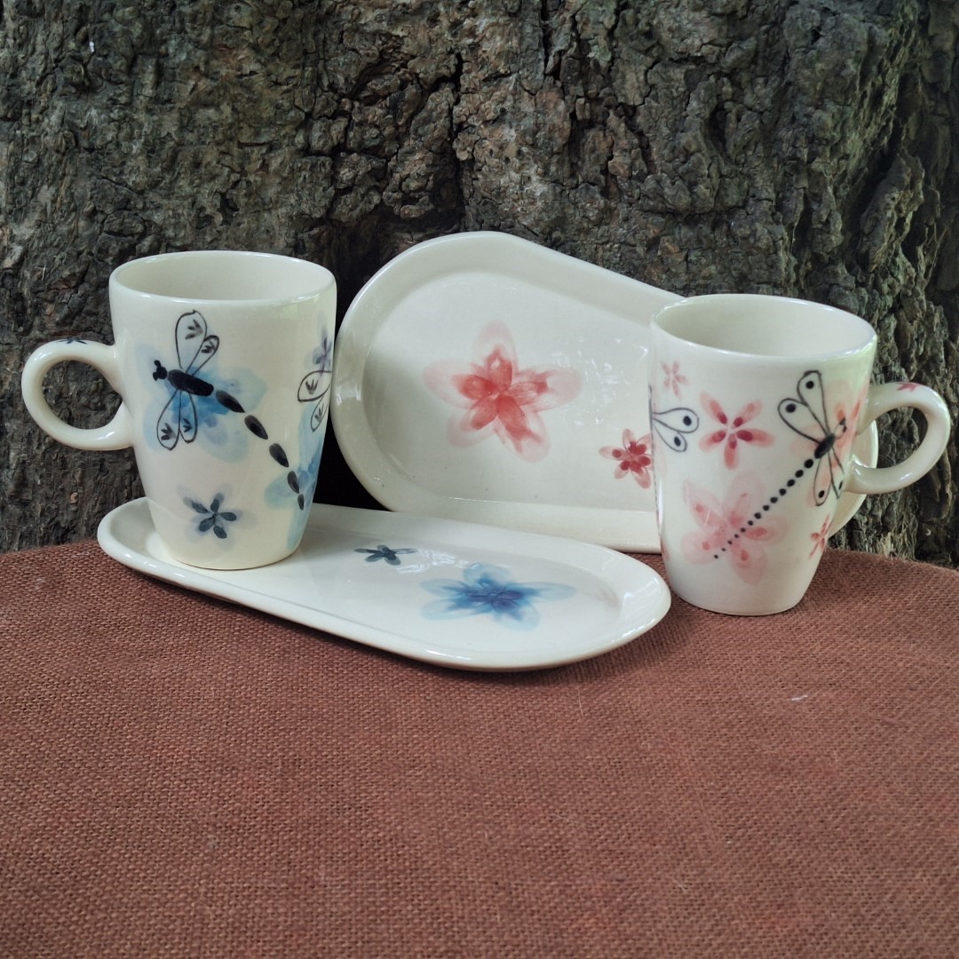 Taza Flauta y Platito Acuarela Libélula - 2