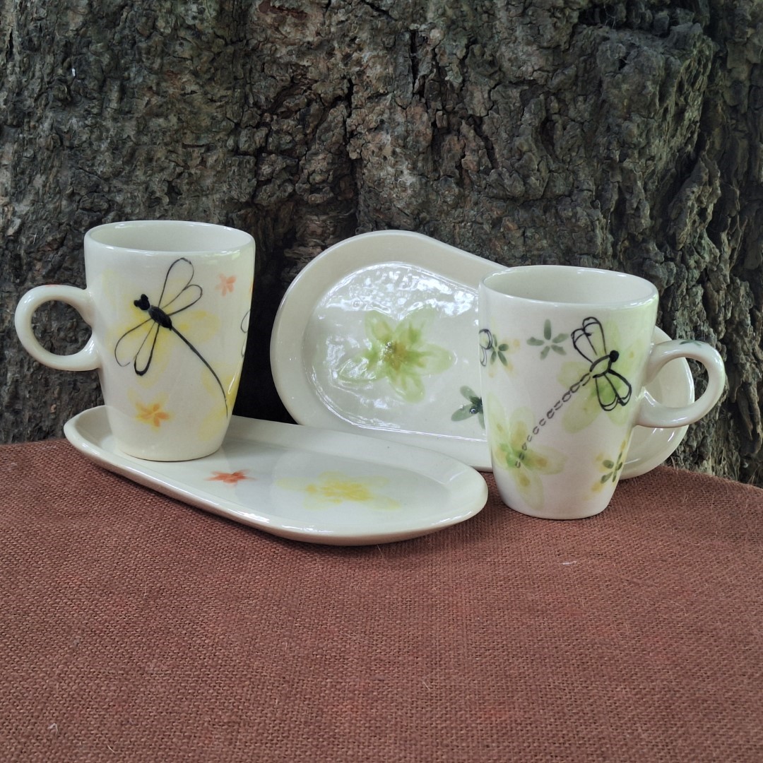 Taza Flauta y Platito Acuarela Libélula - 4