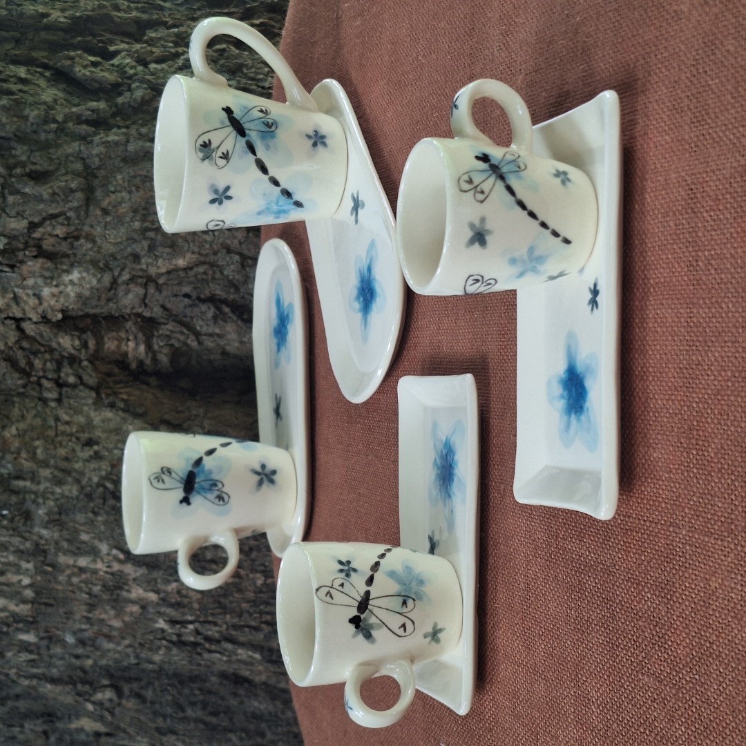 Combo Tazas y Platitos Acuarela Libélula