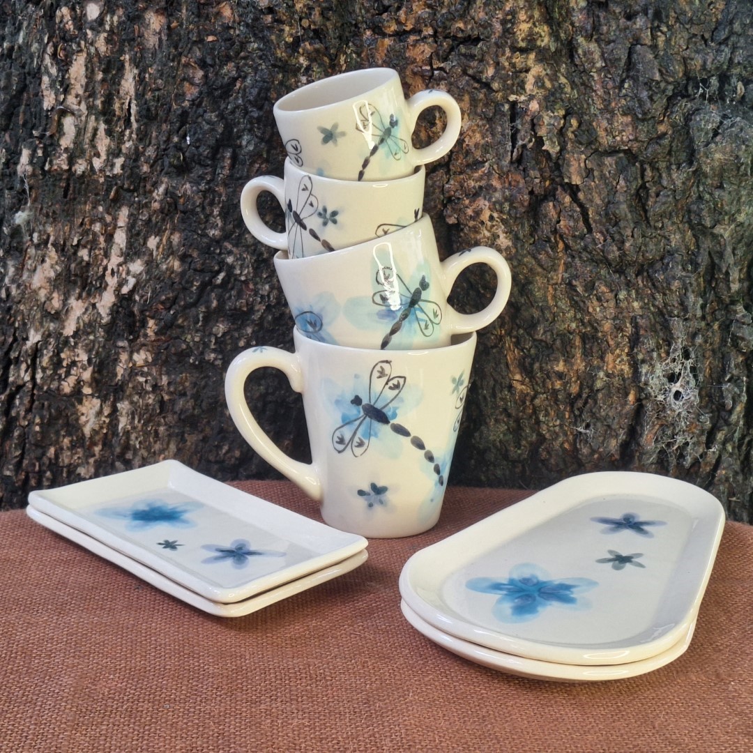 Combo Tazas y Platitos Acuarela Libélula - 2