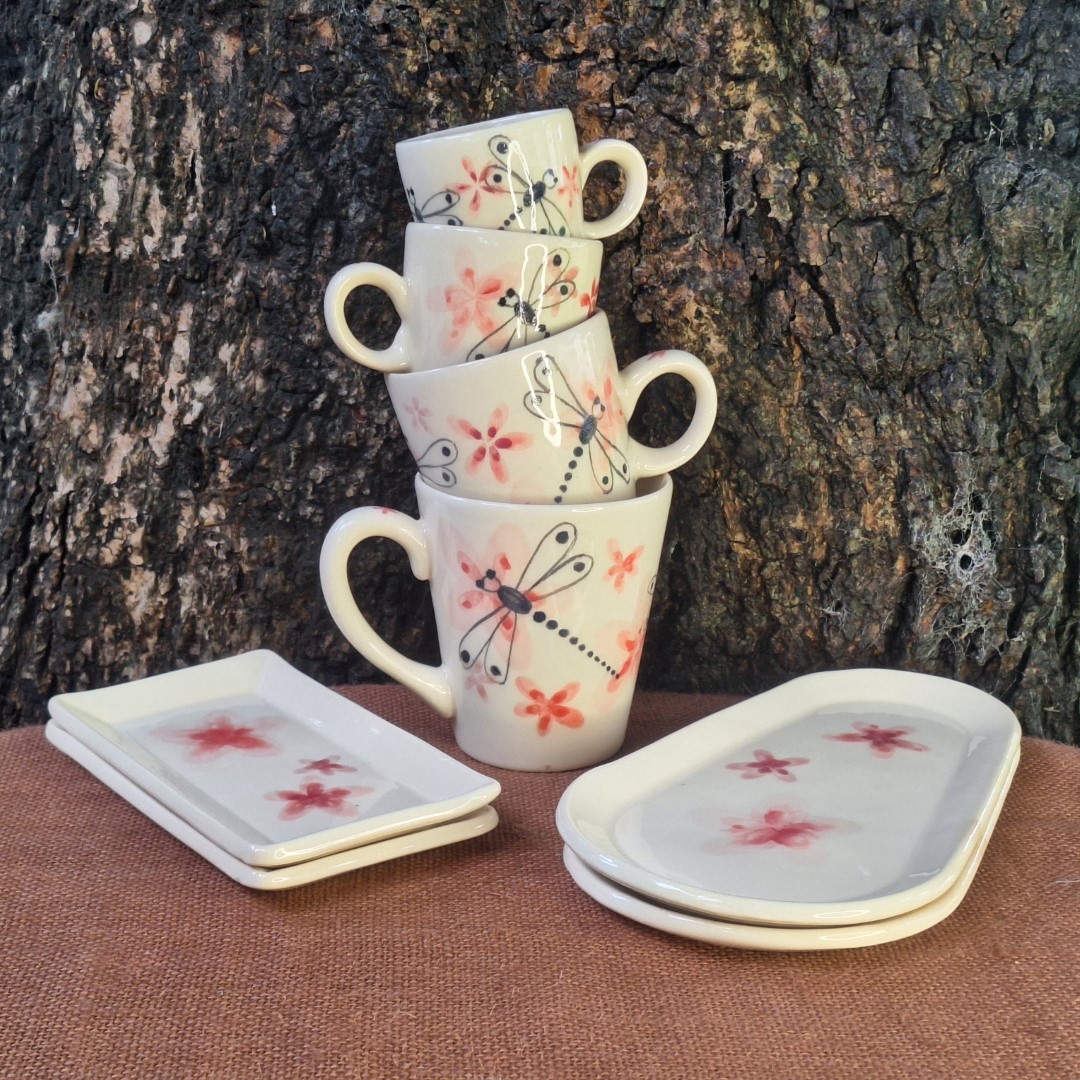 Combo Tazas y Platitos Acuarela Libélula - 3