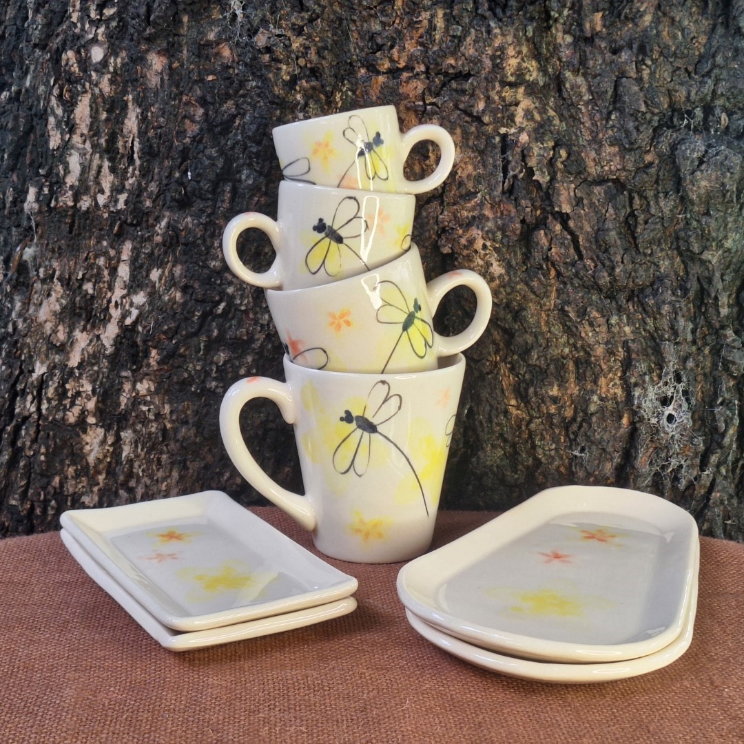 Combo Tazas y Platitos Acuarela Libélula - 5