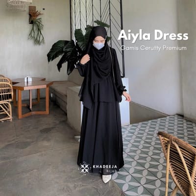 Khadeeja Hijab  AIYLA DRESS  Gamis Ceruty Premium Remaja Muslimah Set Pashmina 200x75