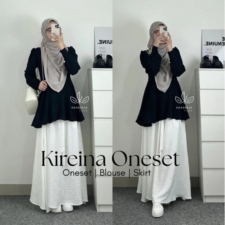 Khadeeja Hijab | KIREINA ONE SET | One Set Rok Remaja Muslimah | Premium Korean Blous