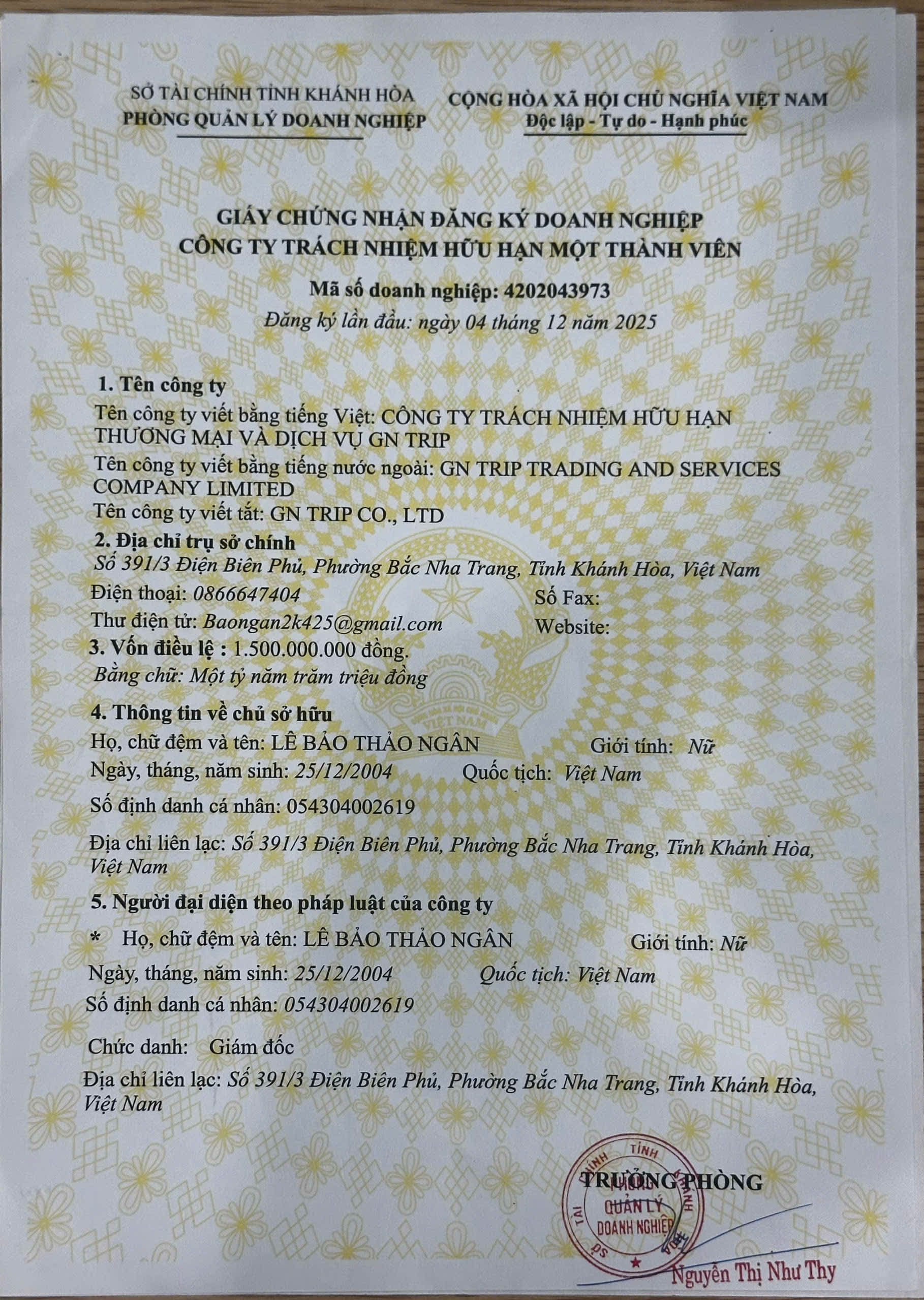 Giấy Chứng Nhận Đăng Ký Doanh Nghiệp