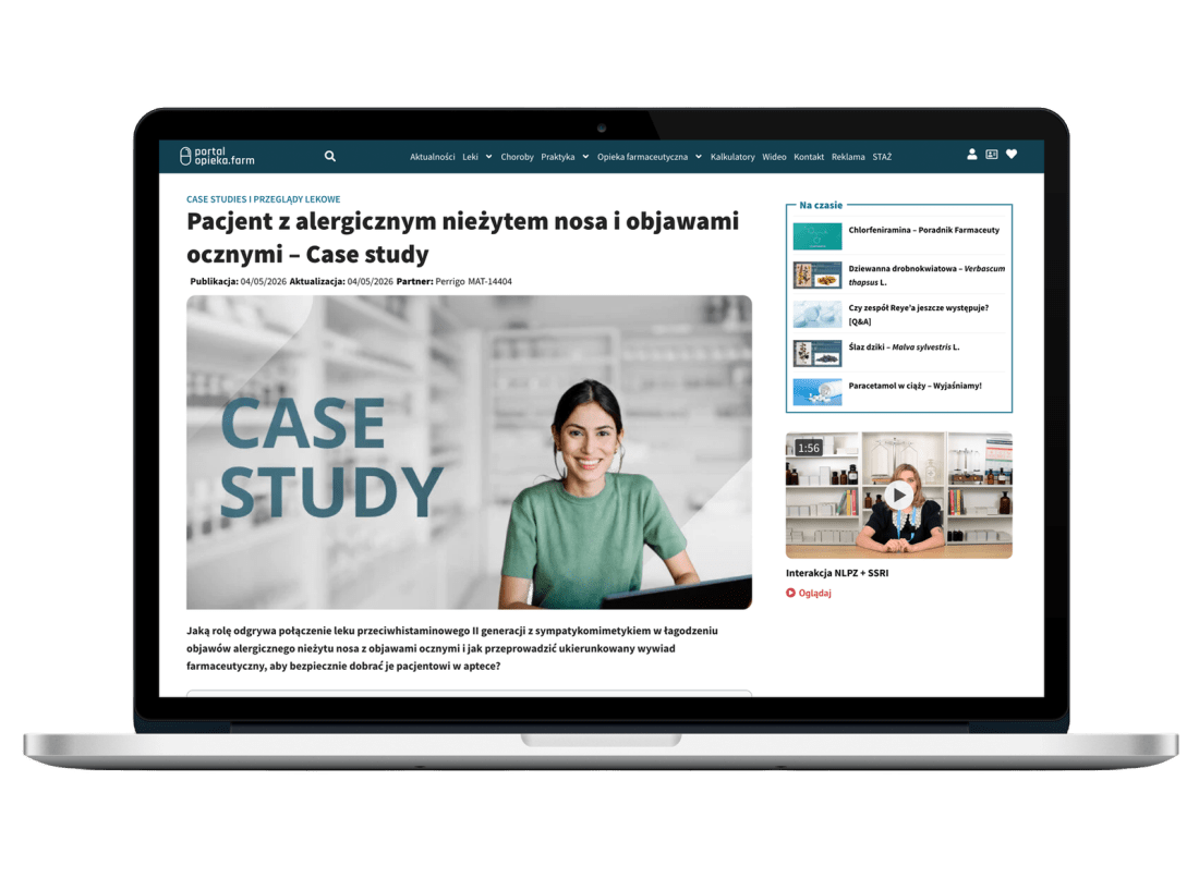 Podgląd artykułu „Pacjent z alergicznym nieżytem nosa i objawami ocznymi — Case study” na ekranie laptopa