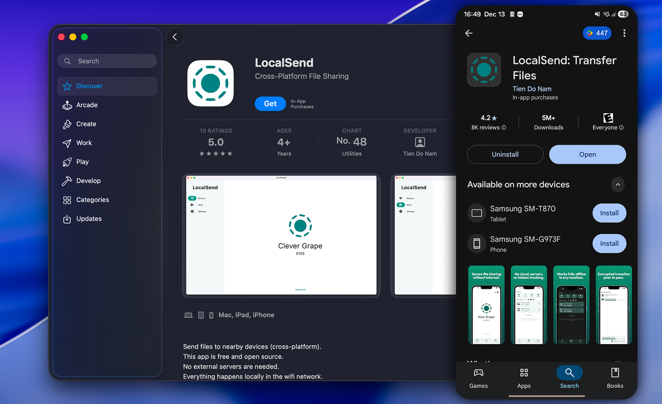 LocalSend App Store and Google Play Store