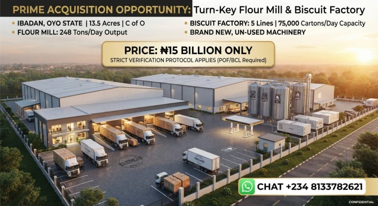 13.5-Acre Flour Mill & Biscuit Factory Complex in Oyo state, Nigeria