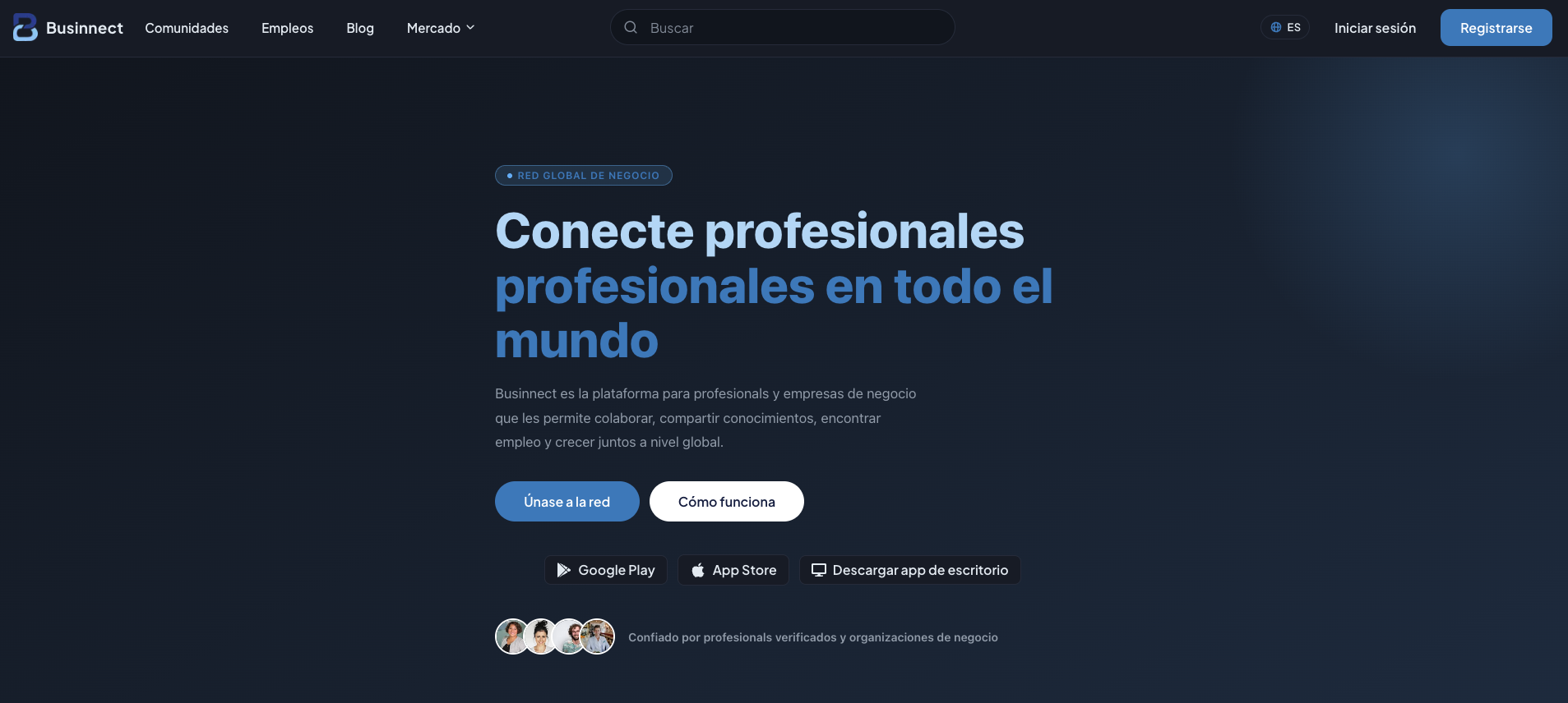 Buscamos personas para construir Businnect — la plataforma de negocios internacional que conecta a empresarios y profesionales verificados