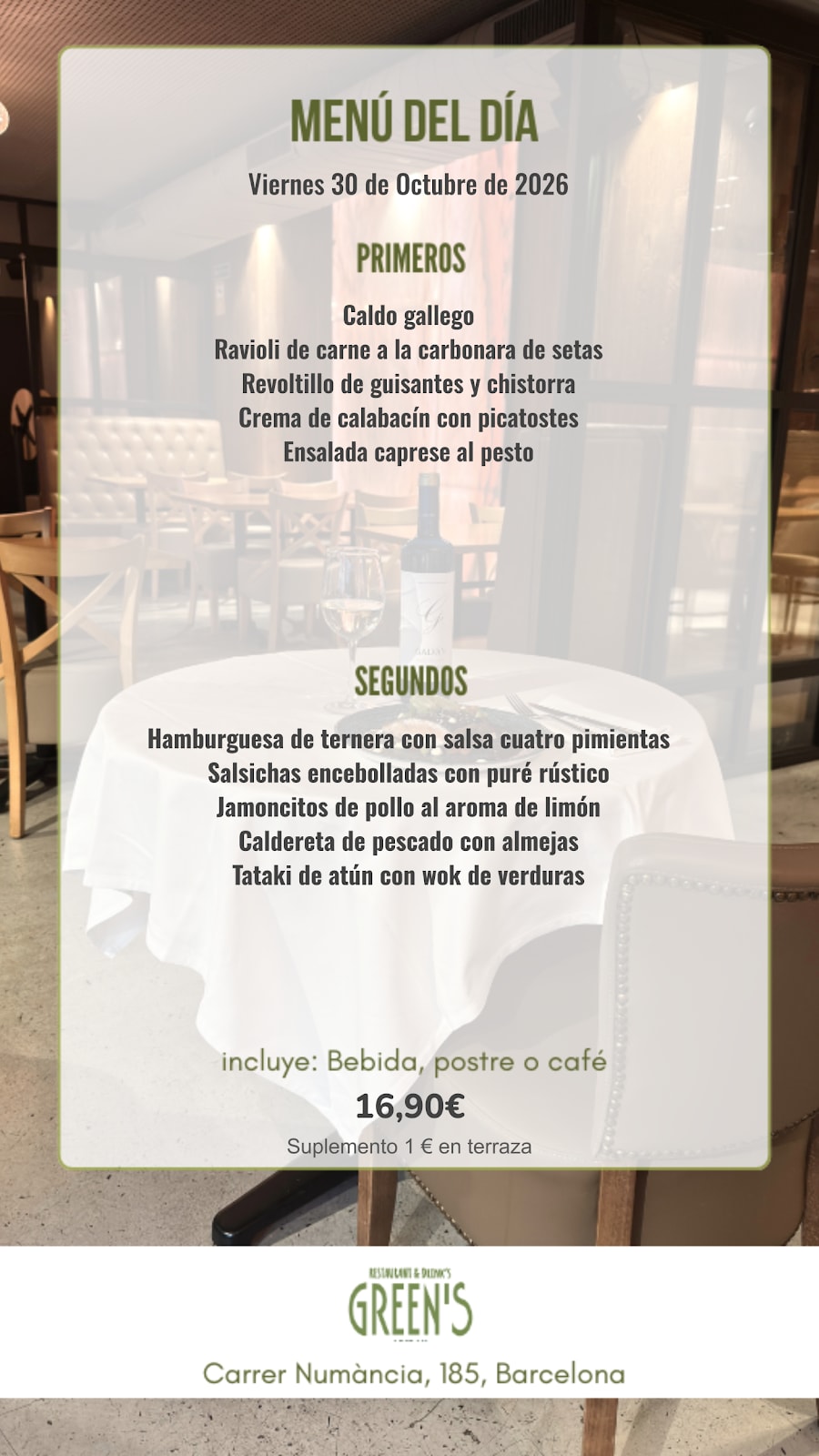 Menú del día - Green's Numancia