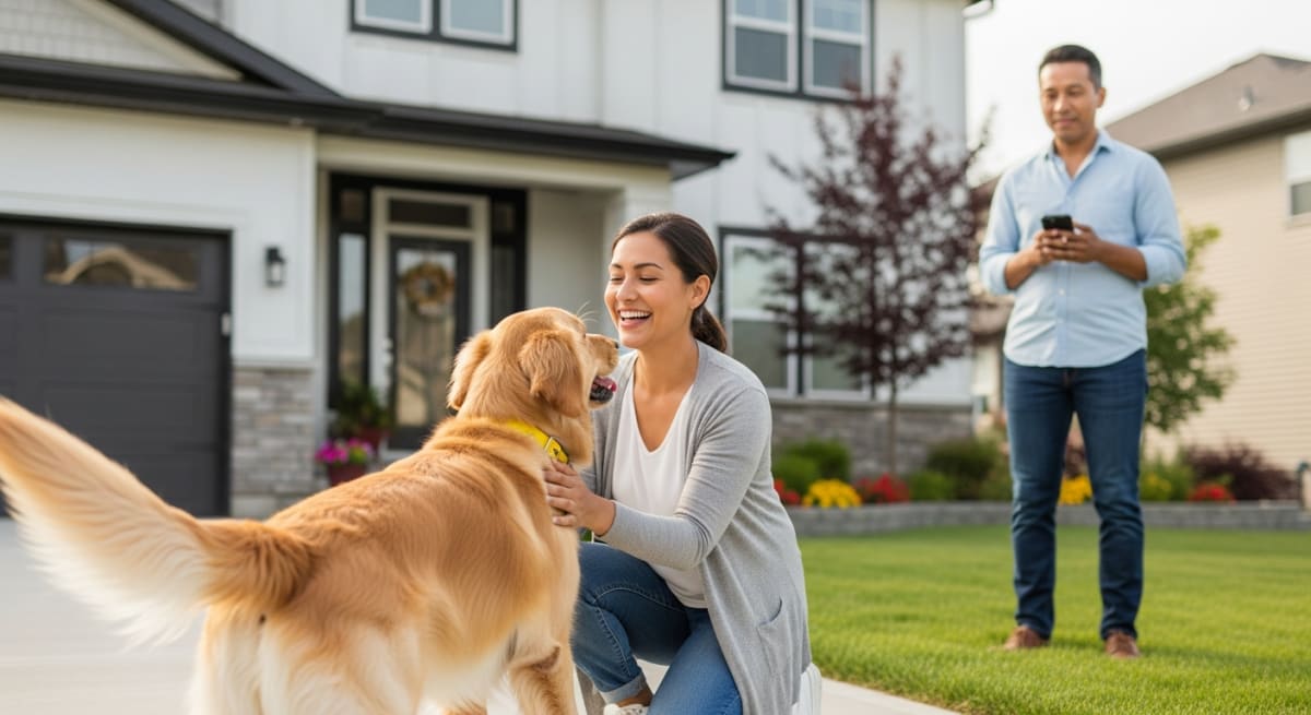 Veterinarian implanting a microchip into a small dog, showing the tiny size of the device compared to a grain of rice