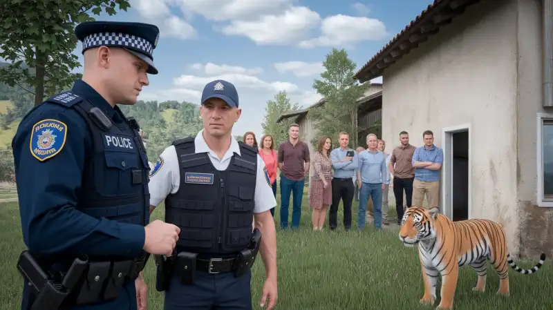 Tigru filmat într-o curte din Dâmbovița, viral pe TikTok. Poliția anchetează