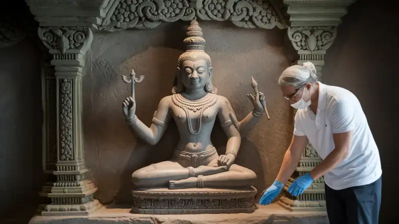 Statuie antică a zeului Shiva, restaurată după ce a fost spartă în mii de bucăți