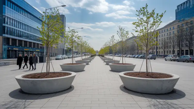 Jardiniere gigantice din beton, controversă pe un bulevard din București