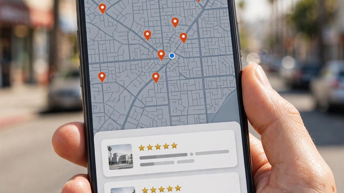 Phone showing Google Maps local business listings