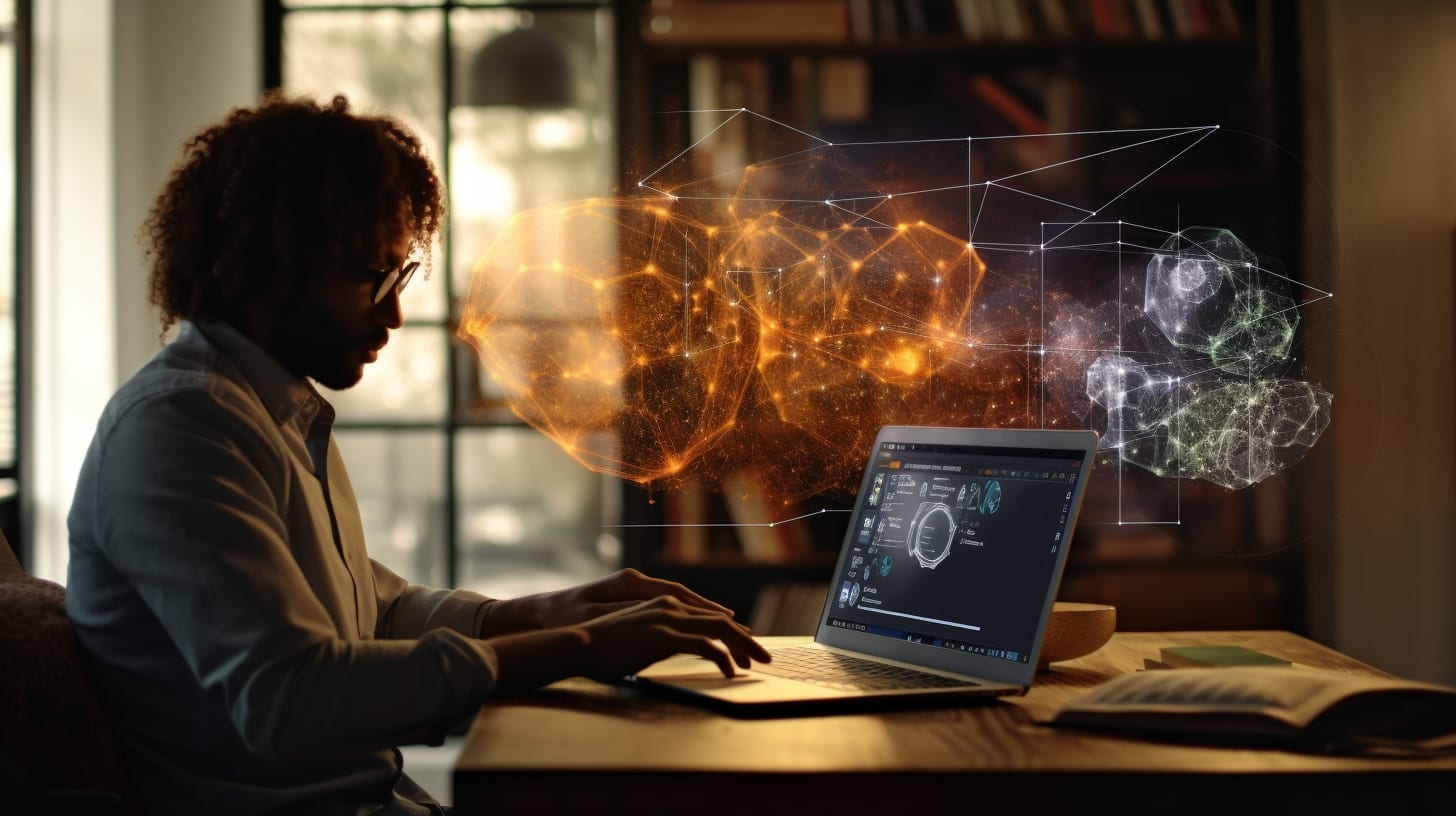 A person using a laptop to analyze customer data with machine learning algorithms