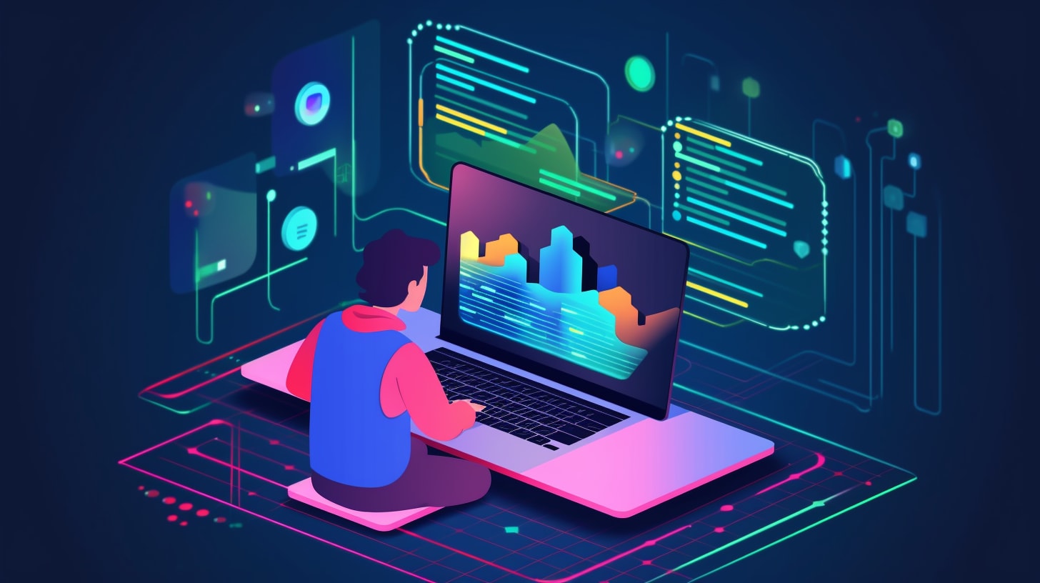 A person using a laptop to analyze data with machine learning algorithms